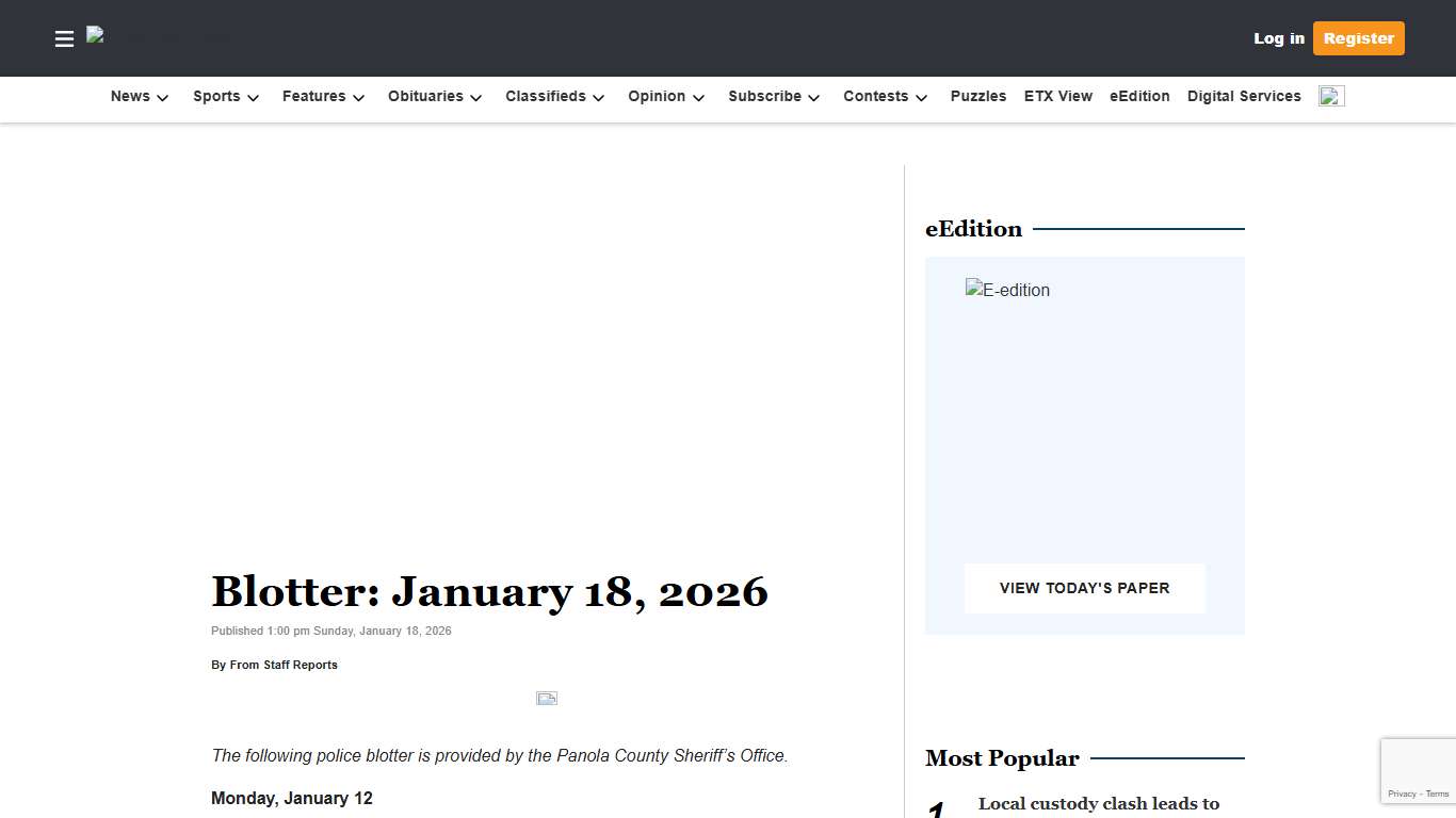 Blotter: January 18, 2026 Panola Watchman