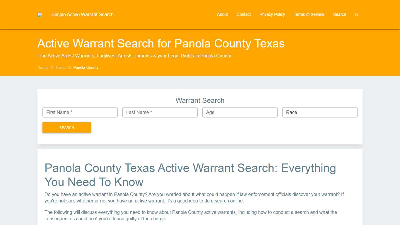 Active Warrant Search in Panola County Texas - Outstanding Warrants